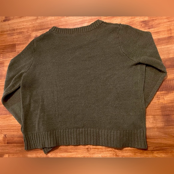 Knit Long Sleeve Dark Olive Green Sweater - Picture 2 of 3